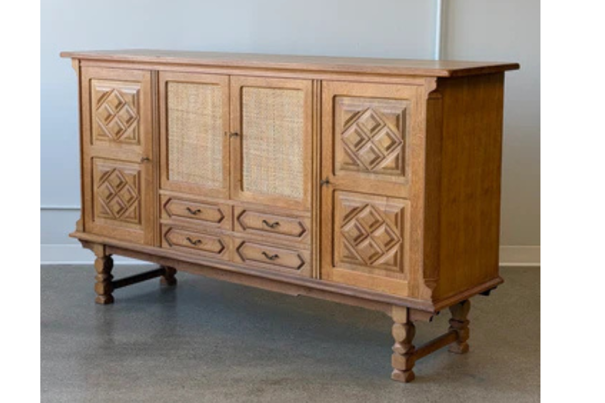 Vintage Danish Carved Oak Brutalist Cabinet