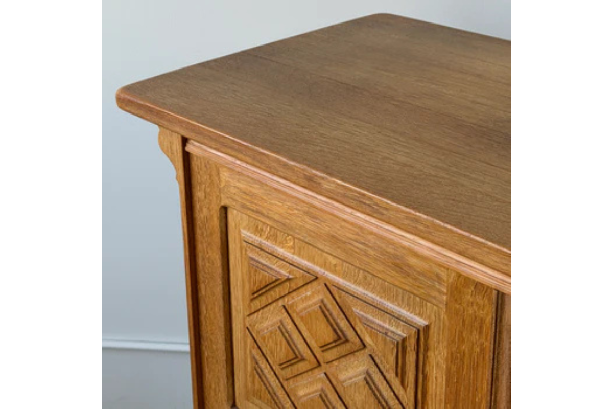 Vintage Danish Carved Oak Brutalist Cabinet