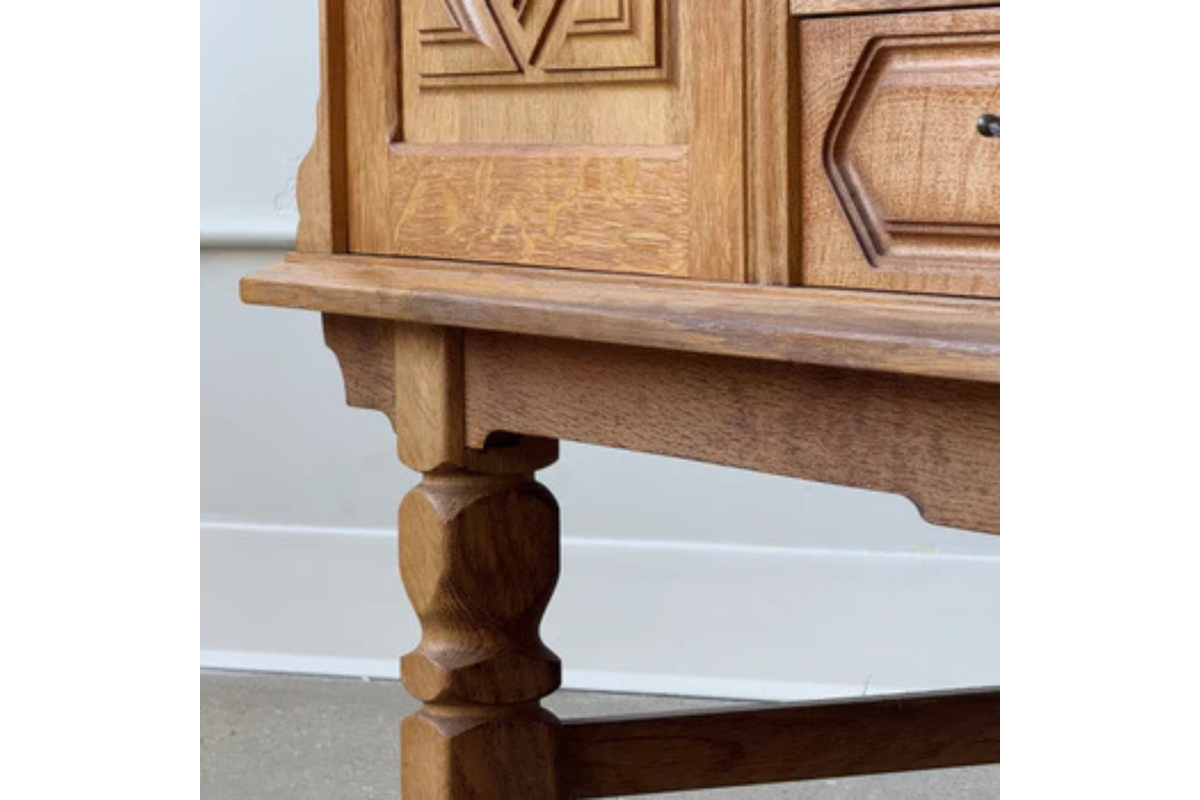 Vintage Danish Carved Oak Brutalist Cabinet